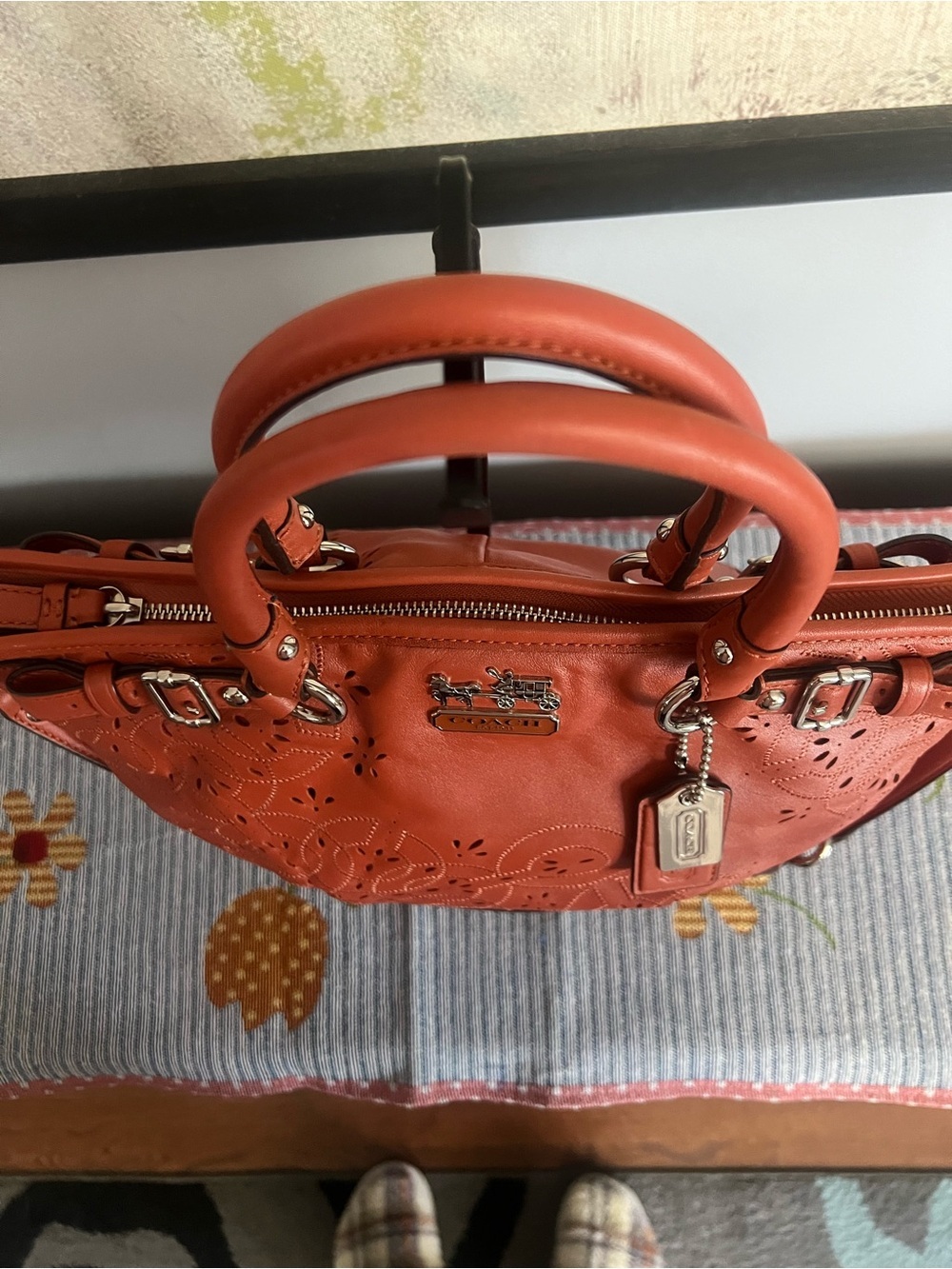 Coach Madison Tossed Lace Lindsey Orange Leather Satchel HTF - Picture 5 of 14